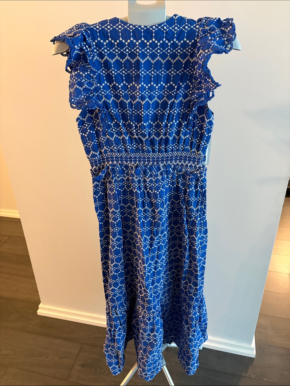 Blue Printed Ruffle Sleeve Midi Dress - Picture 3 of 5
